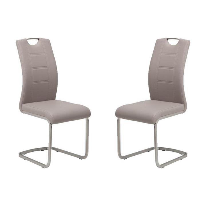 Set of 2 Argus Faux Leather Dining Chair - Brushed Metal Legs - Cappuccino