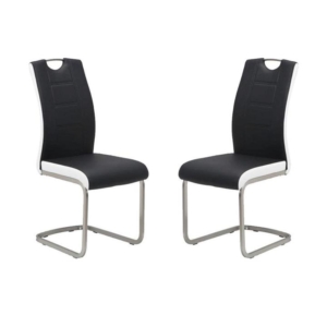Set of 2 Argus Faux Leather Dining Chair - Brushed Metal Legs - Black & White