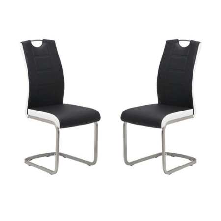 Set of 2 Argus Faux Leather Dining Chair - Brushed Metal Legs - Black & White