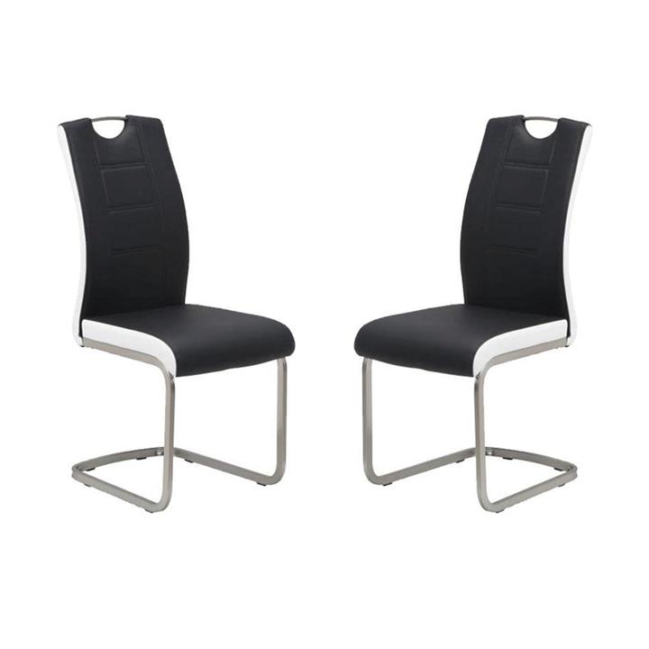 Set of 2 Argus Faux Leather Dining Chair - Brushed Metal Legs - Black & White