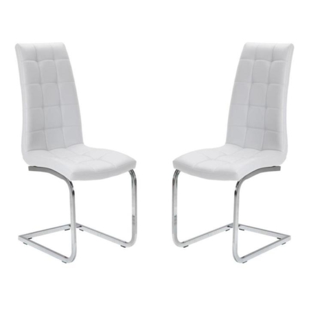 Set of 2 Hanson Faux Leather Dining Chair - Chrome Legs - White