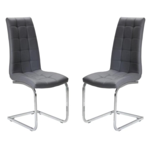 Set of 2 Hanson Faux Leather Dining Chair - Chrome Legs - Grey