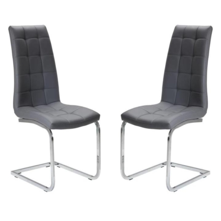 Set of 2 Hanson Faux Leather Dining Chair - Chrome Legs - Grey