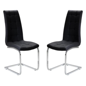 Set of 2 Hanson Faux Leather Dining Chair - Chrome Legs - Black