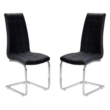 Set of 2 Hanson Faux Leather Dining Chair - Chrome Legs - Black