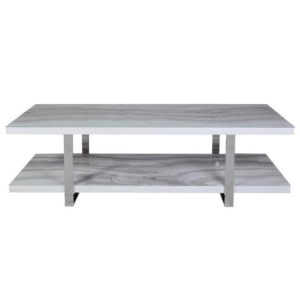 Lucas TV Stand Cabinet Entertainment Unit - Chrome Frame - Tempered Glass Top - Calacatta Marble