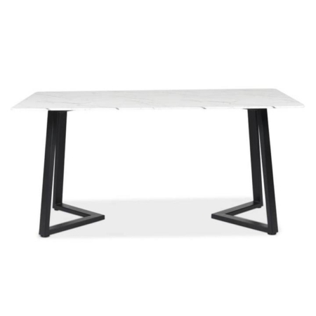 Leona Rectangular Dining Table With Marble Effect 160cm - Black Metal Frame - White Amore