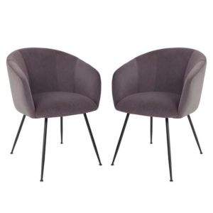 Set of 2 Finale Velvet Fabric Dining Chair - Black Metal Legs - Steel