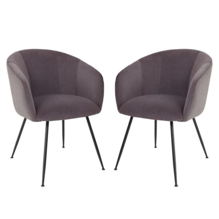 Set of 2 Finale Velvet Fabric Dining Chair - Black Metal Legs - Steel