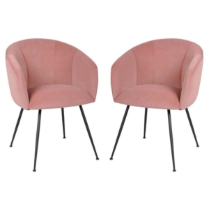 Set of 2 Finale Velvet Fabric Dining Chair - Black Metal Legs - Blush
