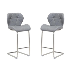 Set of 2 Terry Faux Leather Bar Stool 66cm - Brused Stainless Legs - Grey