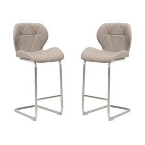 Set of 2 Terry Faux Leather Bar Stool 66cm - Brushed Stainless Legs - Cappuccino