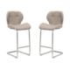 Set of 2 Terry Faux Leather Bar Stool 66cm - Brushed Stainless Legs - Cappuccino