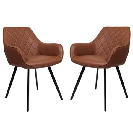 Set of 2 Xena Eco Leather Dining Chair Black Metal Legs - Vintage Cognac