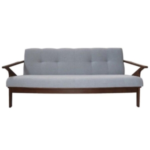 3-Seater Fabric Wood Sofa Lounge Couch Walnut Frame - Light Grey