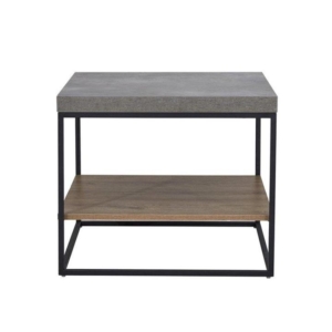 Modern Open Shelf Nightstand End Side Lamp Table - Black Metal Legs - Cement Grey