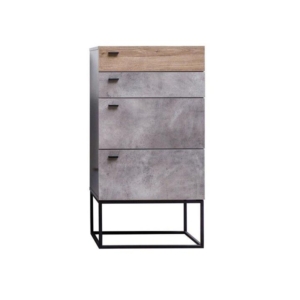 Modern 4-Drawer Chest of Drawers TallBoy - Black Metal Legs - Dark Oak / Cement Grey