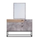 Dresser Sideboard Buffet Unit With Mirror - Black Metal Legs - Dark Oak / Cement Grey