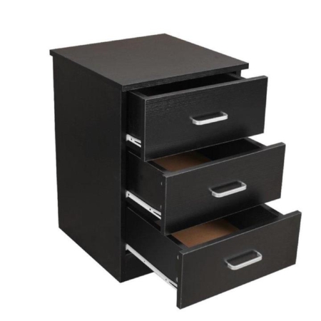 Modern 3-Drawer Chest Nightstand BedSide Table - Black