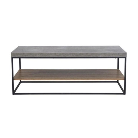 Rectangular Coffee Table - Black Metal Frame - Cement Grey