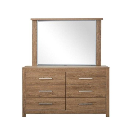 Modern 6-Drawer Dresser Low Boy Sideboard Buffet Unit With Mirror - Dark Oak