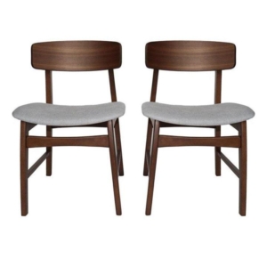 Set of 2 Fabric Dining Chair - Walnut Frame - Grey