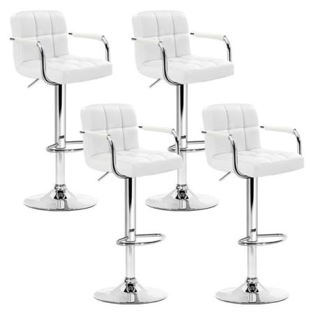 Set of 4 Bar Stools Gas lift Swivel - Steel and White