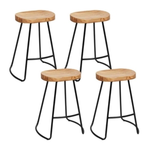 Set of 4 Elm Wood Backless Bar Stools 65cm - Black and Light Natural