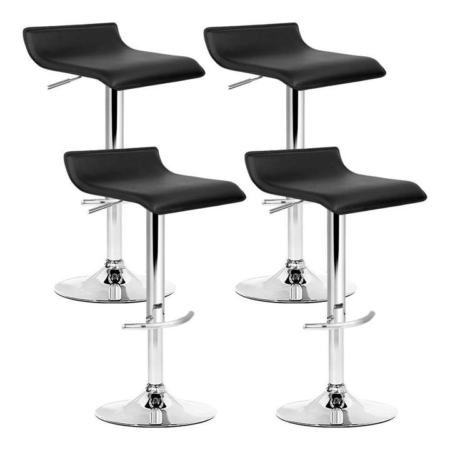 Set of 4 PU Leather Wave Style Bar Stools - Black
