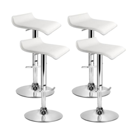 Set of 4 PU Leather Wave Style Bar Stools - White