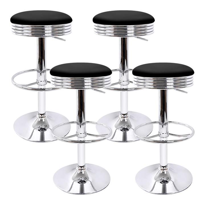 Set of 4 PU Leather Backless Bar Stools - Black and Chrome