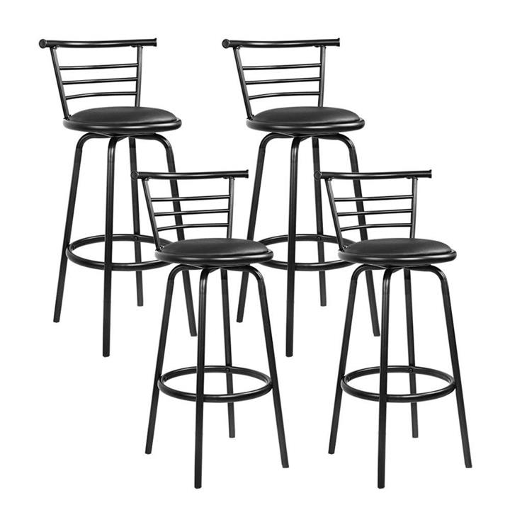 Set of 4 PU Leather Bar Stools - Black and Steel