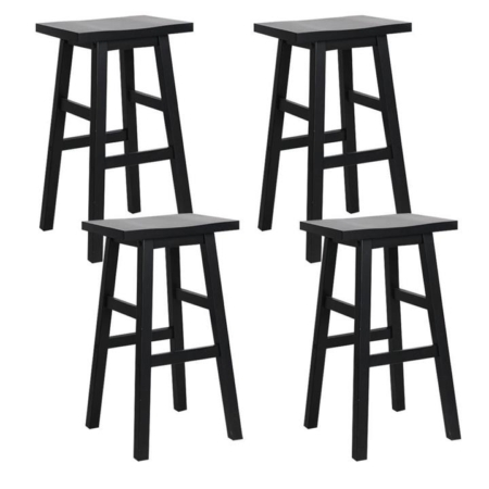 Set of 4 Beech Wood Bar Stools - Black