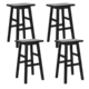 Set of 4 Beech Wood Bar Stools - Black