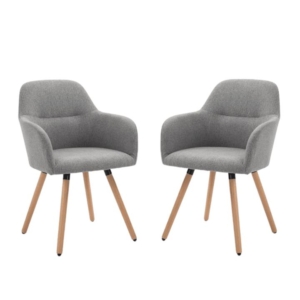 Set Of 2 Verona Fabric Dining Chair Wooden Legs - Grey