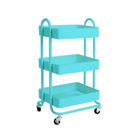 3 Tiers Kitchen Trolley Cart Steel Storage Rack Shelf Organiser Wheels Blue