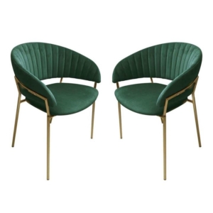Set of 2 Lex Velvet Fabric Dining Chair Gold Frame - Green