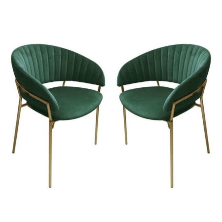 Set of 2 Lex Velvet Fabric Dining Chair Gold Frame - Green