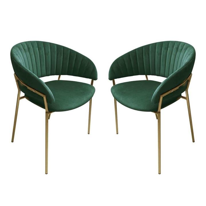 Set of 2 Lex Velvet Fabric Dining Chair Gold Frame - Green