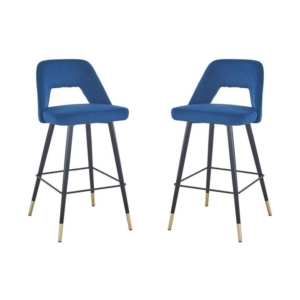 Set Of 2 Delphi Velvet Fabric Kitchen Bar Stool - Blue