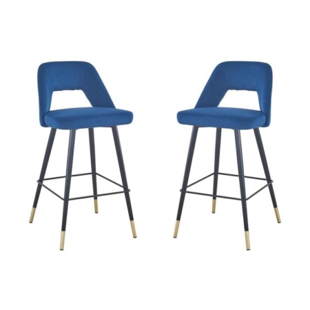 Set Of 2 Delphi Velvet Fabric Kitchen Bar Stool - Blue