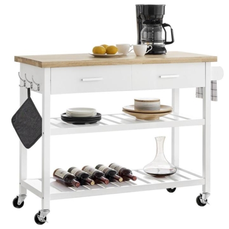 Tivoli Kitchen Island Wooden Trolley W/ Open Shelves - Natural / White