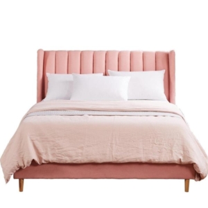 Bed Frame Velvet Base Bedhead Headboard Queen Size Wooden Platform Pink