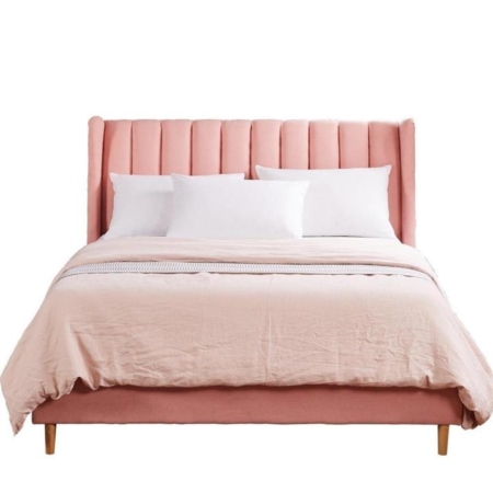 Bed Frame Velvet Base Bedhead Headboard Queen Size Wooden Platform Pink