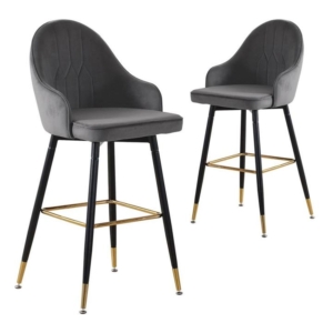 Set of 2 Bar Stools Kitchen Chairs Swivel Velvet Barstools Vintage Grey