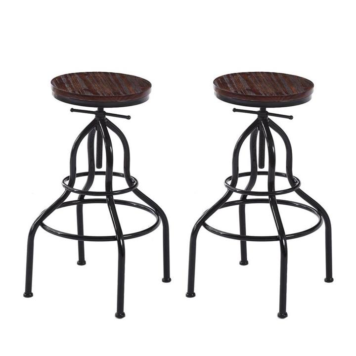 Set of 2 Bar Stools Swivel Gas Lift Kitchen Wooden Barstools Oak