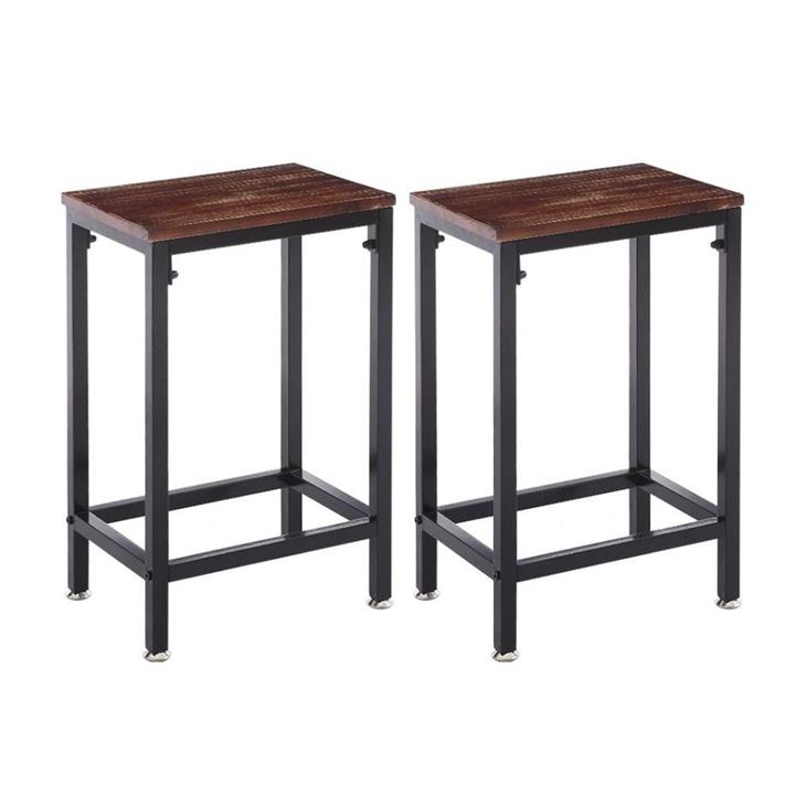 Set of 2 Bar Stools Kitchen Wooden Black Chair Dining Metal Industrial Barstools Oak