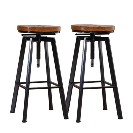 Set of 2  Industrial Bar Stools Kitchen Wooden Barstools Swivel Natural