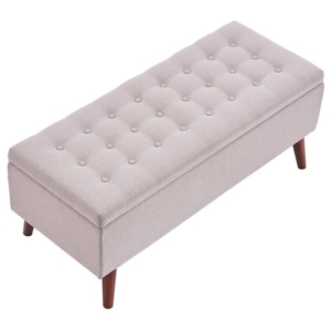 Demi Tufted Fabric Storage Ottoman Bench Foot Stool - Light Beige