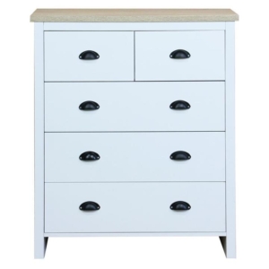 Ari Modern Chest Of 5-Drawers Tallboy Dresser Storage Cabinet - Oak & White